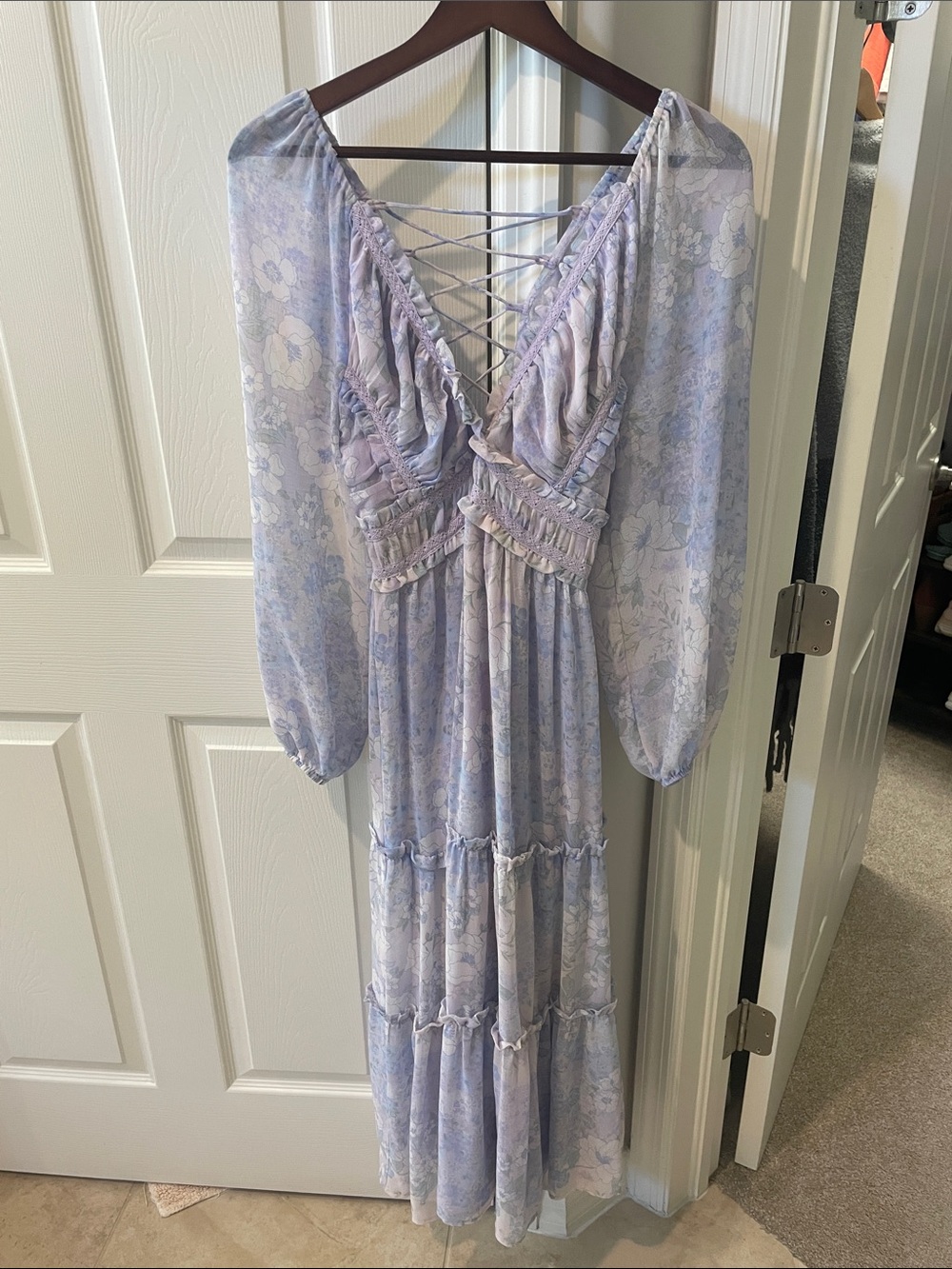 Altar'd State Lavender Floral Lace-Up Maxi Dress